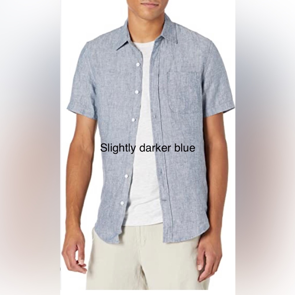 INDUSTRY-Slim fit linen-denim look short sleeve button down shirt. Size L.